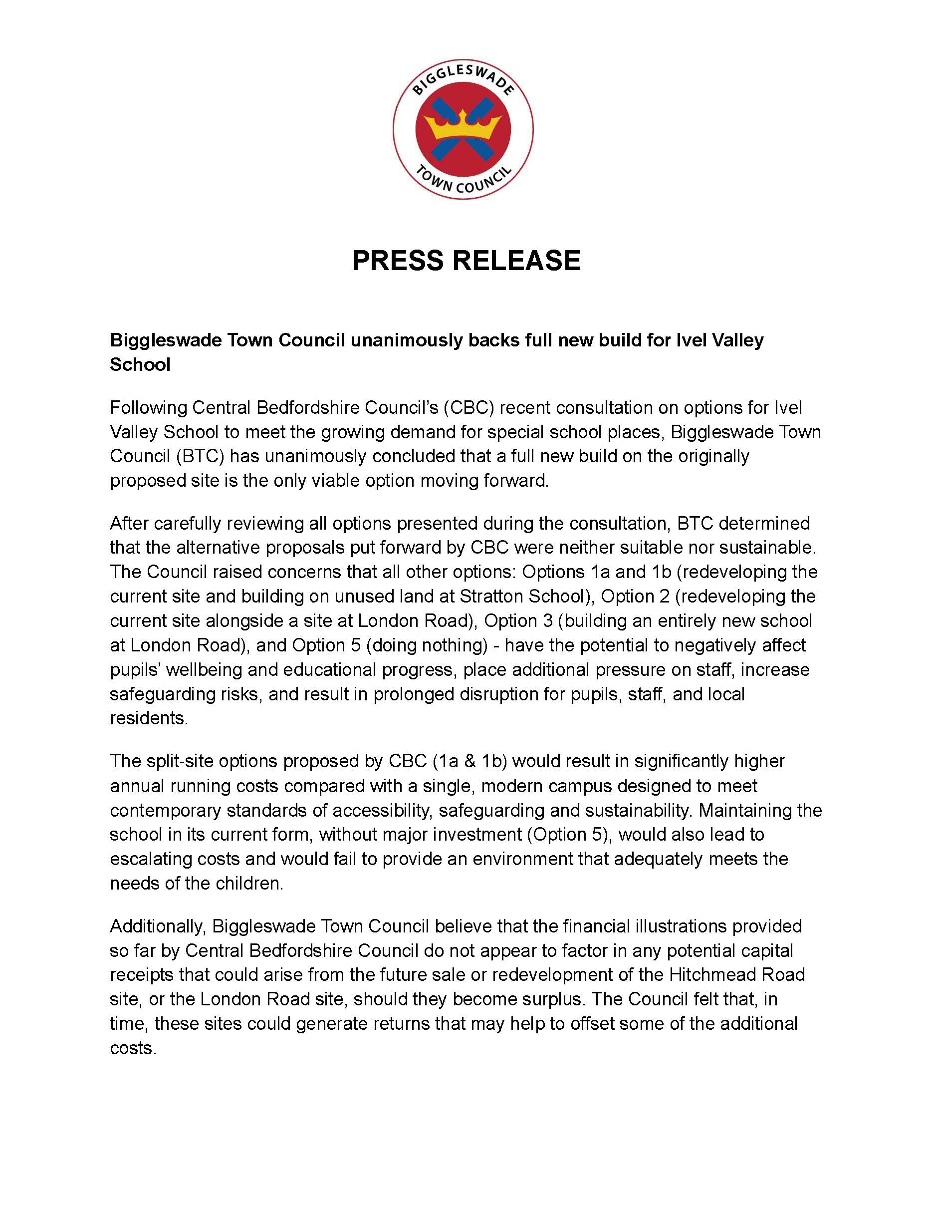 Ivel Valley Press statement Page 1