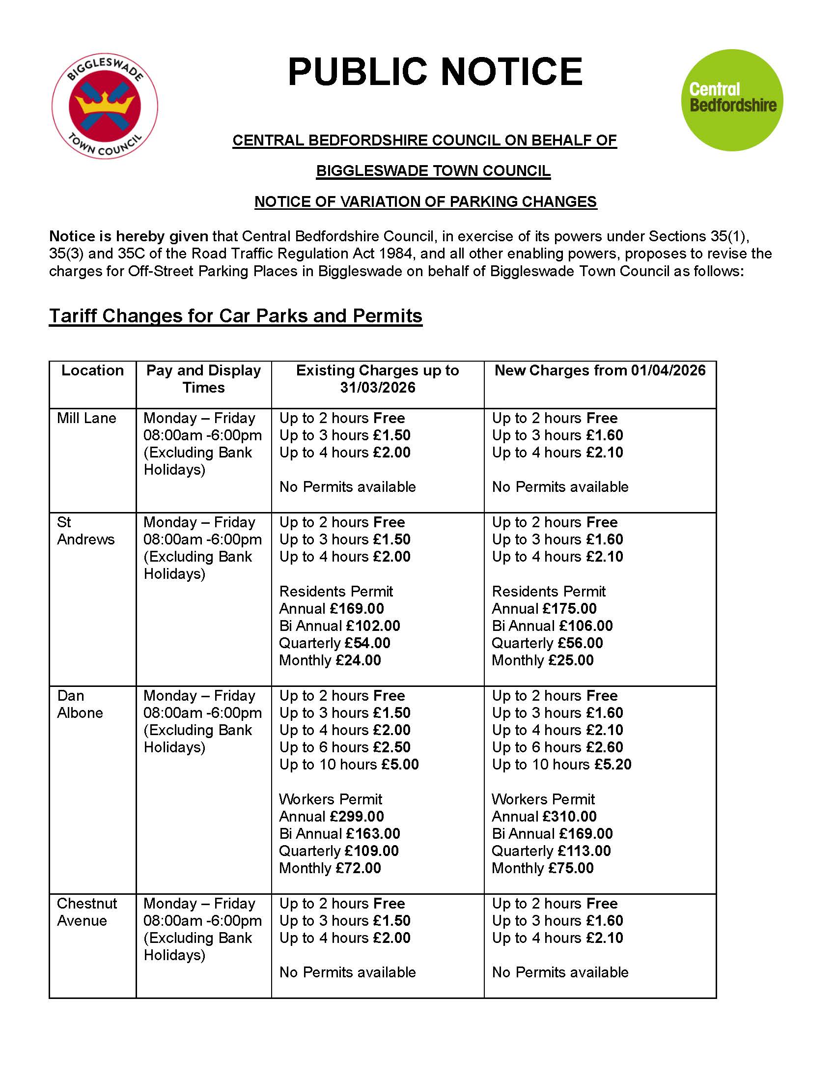 Biggleswade VOC Notice Page 1
